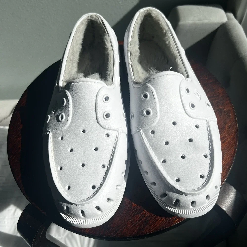 Sperry Top Sider  Float Fur Lined White/Grey Boat Shoes ‎ Size 8